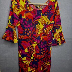 Manuheali'i Hawaii Womens Tunic Top Dress Flutter Sleeves Colorful See Measuremt